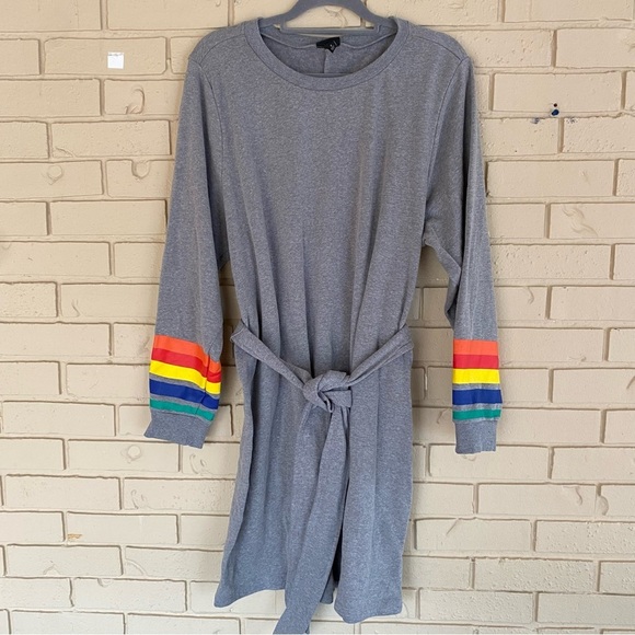 TORRID SHIFT SWEATSHIRT DRESS - COZY FLEECE RAINBOW CUFFED GREY BELTED SIZE 3X - Picture 3 of 10